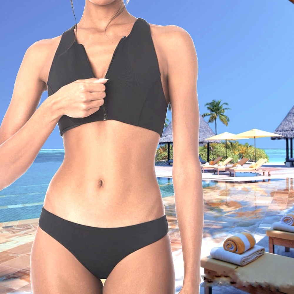 WeWoreWhat Zip Front Racerback Bikini Top and Low Rise Bikini Bottoms NWT